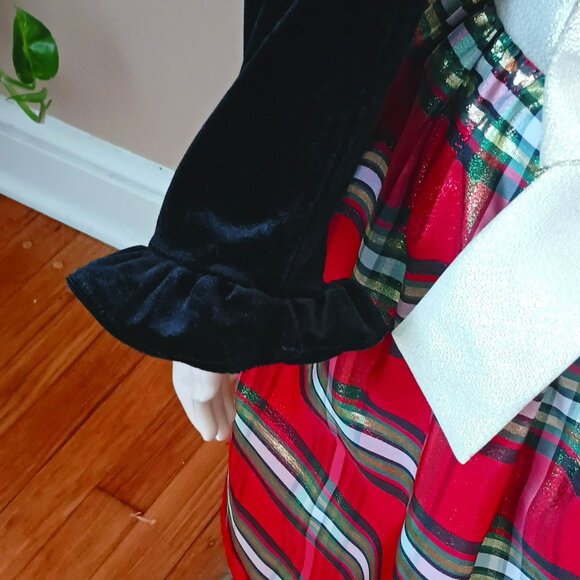 Sweet Charmers Plaid Jacket Dress 7 2 Piece Red & Gold Christmas Velvet Jacket - Picture 4 of 10